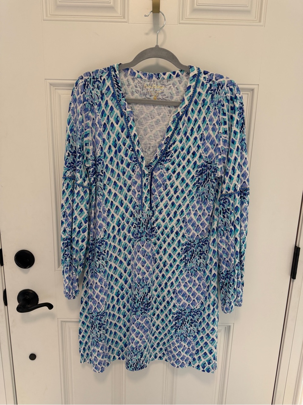 Lilly Pulitzer Blue Teal White Long Sleeve Dress